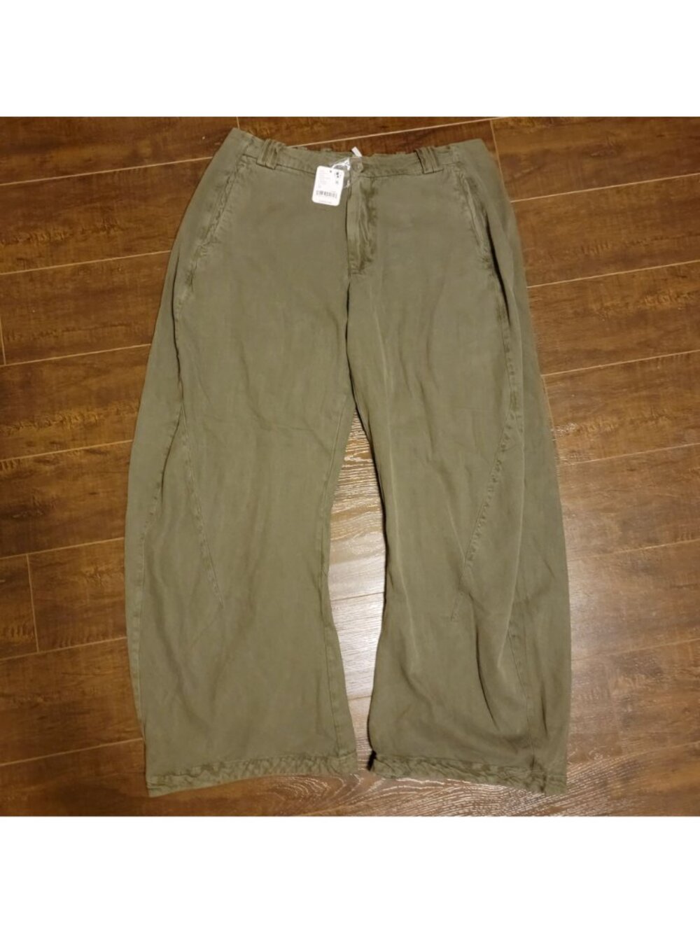 Free People Spotlight Washed Barrel Chino Trousers Olive Y2K 90s Womens 12 - Picture 2 of 8